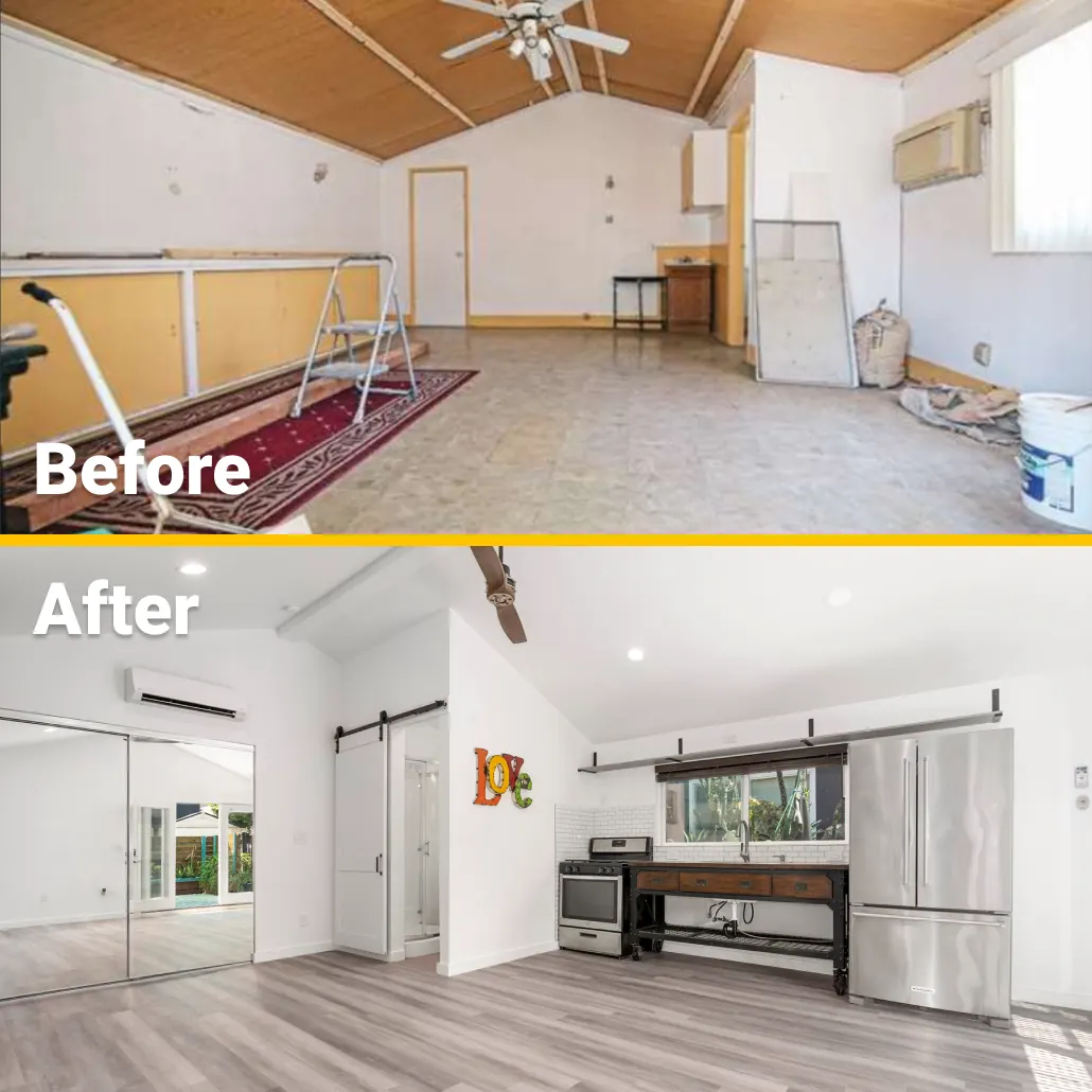 Garage conversion remodel — before and after