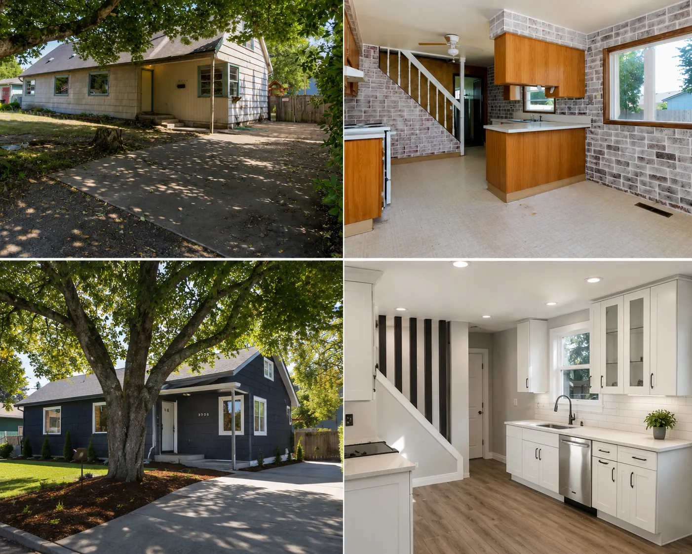Full home remodel — before and after exterior and interior transformation